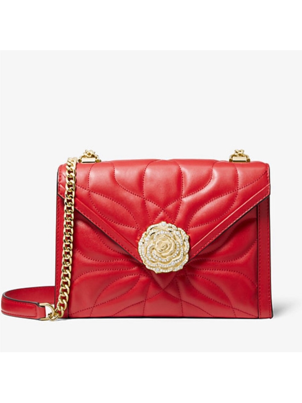 MICHAEL Michael Kors Red Whitney Petal Quilted Leather Crossbody/shoulder Bag